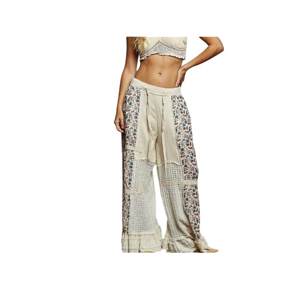 POL Patchwork Pants With Crochet Lace Accents NWOT Size Large